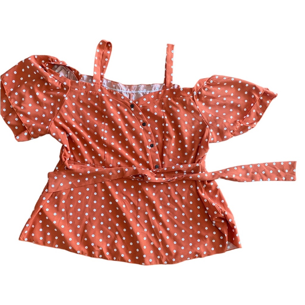 SHEIN Rust Orange Polka Dot Short Sleeve Peplum Top